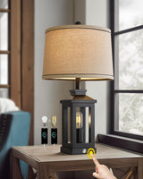 G-SAFAVA 23.75" Retro Farmhouse Black Table Lamp for Living Room Bedroom Nightstand Single Pack Touch Control Bedside Nightlight Vintage Modern Lamp with USB C+A Ports and 2 Light Sources G-SAFAVA
