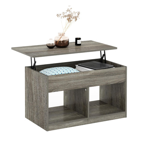 Furinno Jensen Living Room Lift Top Coffee Table with Hidden Compartment, French Oak Grey Furinno