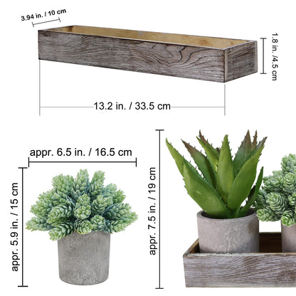 Winlyn Set of 3 Mini Potted Artificial Succulent Arrangement Faux String of Pearls Aloe Hops Succulent Plants in Rustic Decorative Wood Planter for Farmhouse Tabletop Shelves Indoor Greenery  - WoodArtSupply