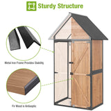 GUTINNEEN Outdoor Storage Shed with All Around Strong Metal Frame, Garden Tool Sheds Cabinet with Floor & Adjustable Shelves, Wooden Tool House for Backyard Garden Patio Lawn (Brown) GUTINNEEN