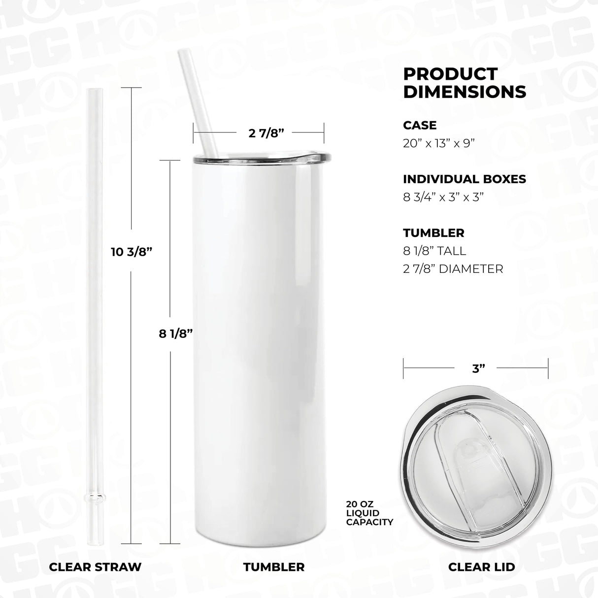 Hogg 20oz Holographic Sublimation Tumbler (24 Units), Sublimation Cups with Lids and Straws, 20 oz Tumbler Sublimation Blanks, Insulated Stainless Steel Tumblers 20 oz, Sublimation Tumblers Bulk Hogg