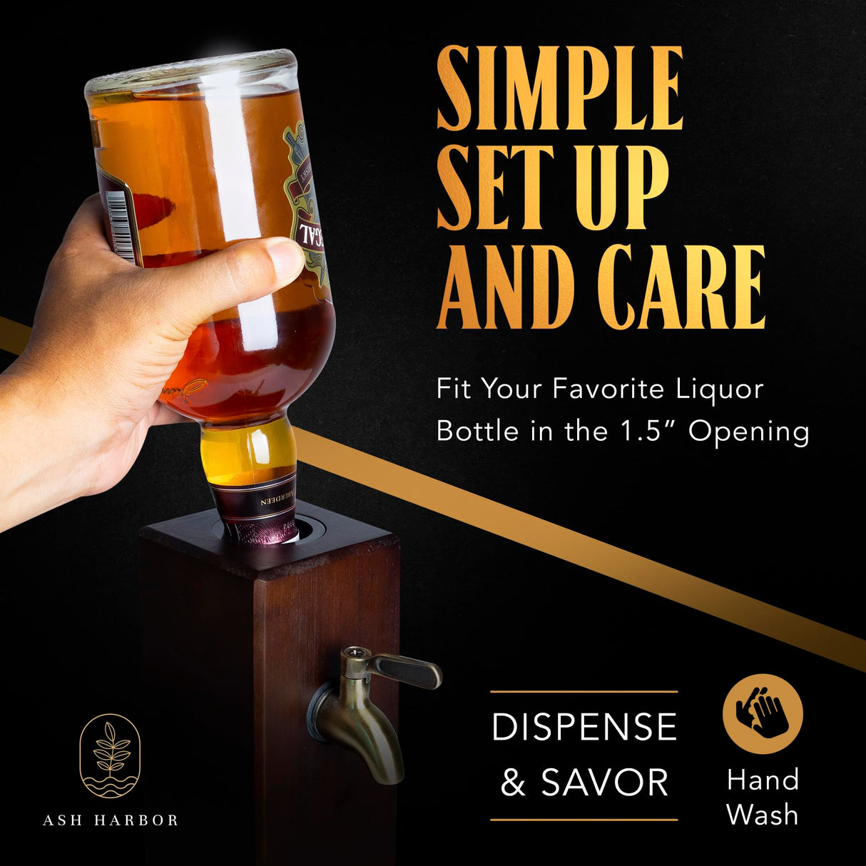 Countertop Liquor Dispenser for Home Bars – Wooden Whiskey Dispenser with Food-Safe All-Metal Valve – Bourbon Decanter & Whiskey Decanter for a Classy Presentation, Alcohol Gifts for Men by Ash Harbor Ash Harbor