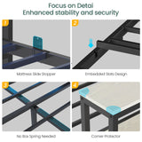 DICTAC Corner Full Bed Frame with Storage Drawers and Charging Station Farmhouse Metal Platform Bed Frame with Sliding Barn Doors and Led Lights Full Daybed with Storage Headboard,Black & White DICTAC