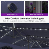 PURPLE LEAF 15ft Double-Side Patio Umbrella with Base and Solar Lights Outdoor Market Umbrella with Crank Handle Rectangle Umbrella for Backyard Pool Garden Deck, Navy blue PURPLE LEAF