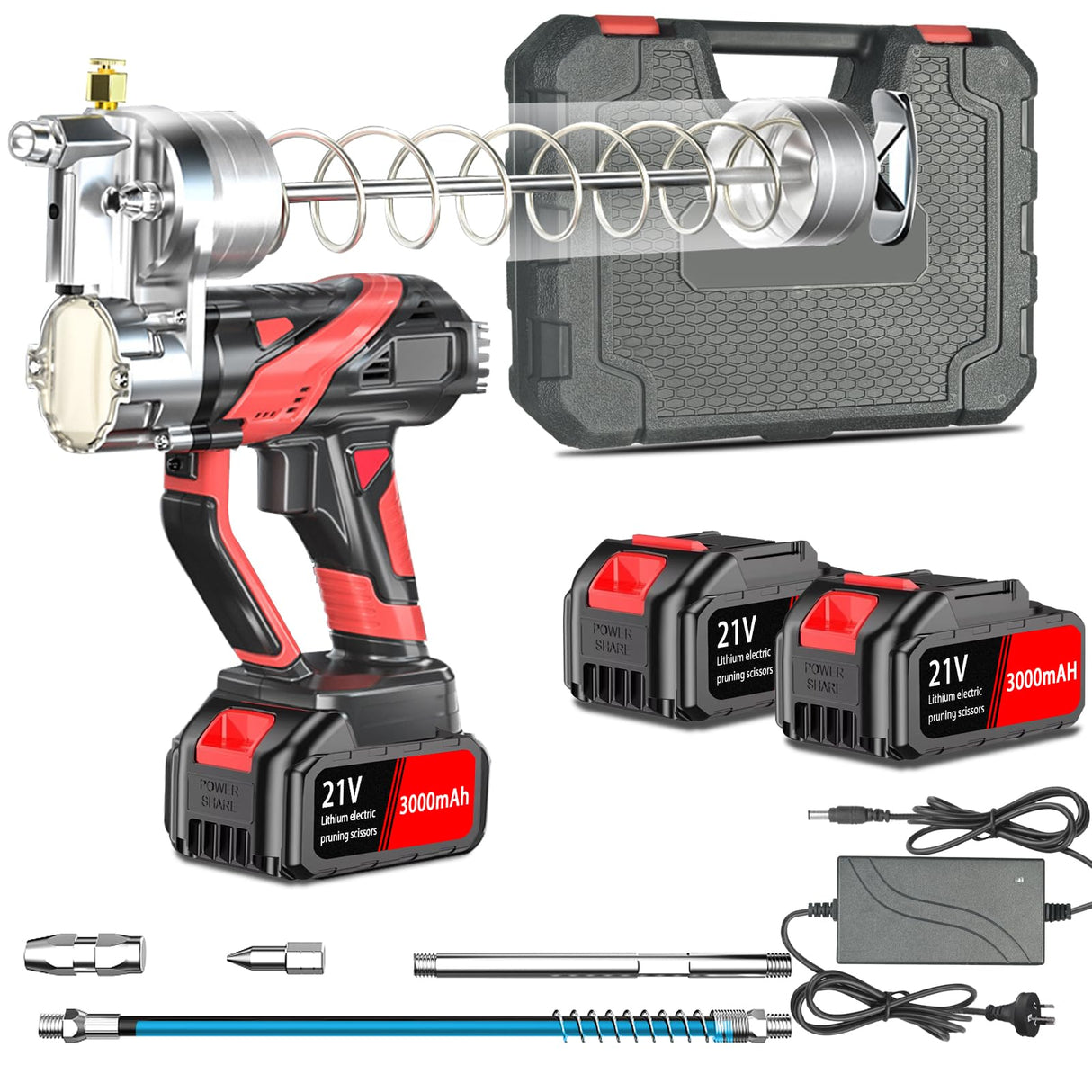 GOYERRNES 21V Cordless Grease Gun,15000 PSI Professional Electric Grease Gun Kit with 2PCS 21V 3000mAH Rechargeable Battery GOYERRNES