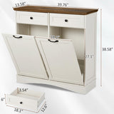 Spurgehom Double Tilt Out Trash Cabinet 13 Gallon Kitchen Waste Bins, Laundry Hamper Tilt Out Pet Proof Hidden Trash Bin for Kitchen, Antique White Spurgehom