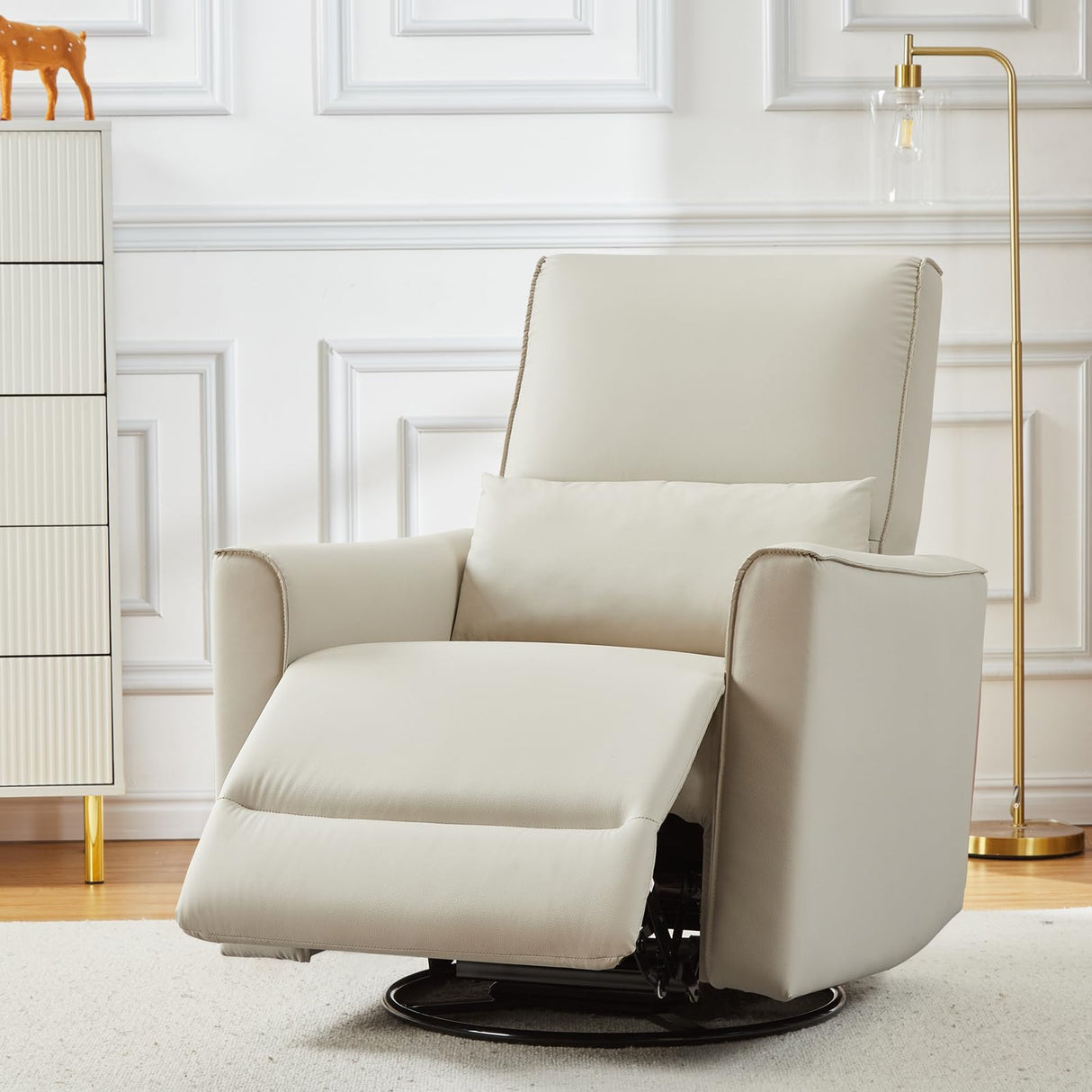 GAOMON Swivel Rocking Recliner Chair, Manual Leather Recliner Glider with Lumbar Support & Padded Armrest, Comfortable Rocker Nursery Single Sofa for Living Room and Bedroom (White) GAOMON