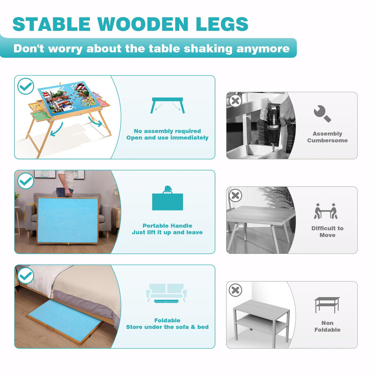 BittPicc 1500 Piece Puzzle Table with Drawers 25"x34" Wooden Jigsaw Puzzle Table with Legs and Protective Cover Adjustable Portable Puzzle Tables for Adult Folding Puzzle Board Table BittPicc