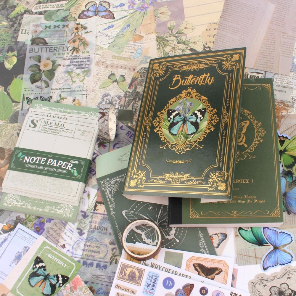 Diuhofart Scrapbook Kits for Adults Women, Aesthetic Stationery Scrap Booking Supples Kit with A6 Grid Notebook for Junk Journal Supplies, DIY Paper Craft Art Materials Diuhofart