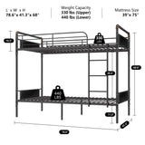 2 IN 1 Metal Bunk Bed Twin Over Twin, Convertible Twin Bunk Beds into 2 Individual Twin Size Bed for Kids Adults, 16.5" High Guard Rail,Space-Saving No Box Spring Needed Easy Assembly (Black) Whalefall
