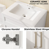OLD CAPTAIN Bathroom Vanity with Ceramic Sink, Wooden Double Door Bathroom Storage Vanity with 24 Inch, Milky White Finish OLD CAPTAIN