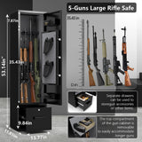 HEANVO 4-6 Gun Safe, Gun Cabinet for Home Rifle and Pistols, Quick Access Safes with LED Lights for Shotguns, Sturdy Anti-Theft Gun Safe with Bottom Drawer and Pistol Holder-Upgraded Digital Keypad HEANVO