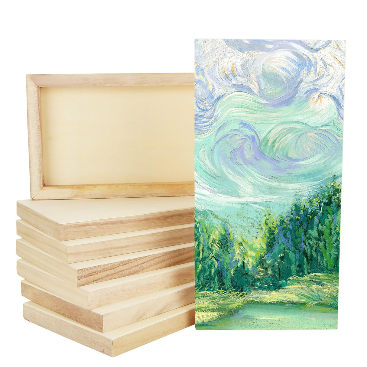 Unfinished Wood Canvas Boards for Painting - Blank Square Cradled Panels for Mixed-Media Craft & Art Supply - Acrylics (12x6 in - 8 PCS) APACALI