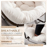 Large Indoor Rocking Chair, Oversized Rocking Papasan Chair with Thick Cushion and Frame,Comfy Corduroy Rocker Wicker Egg Chairs Lounge Reading Chair for Living Room, Bedroom, Apartment, White SLEERWAY