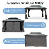Domi 10x14FT Hardtop Gazebos, Aluminum Metal Gazebo with Galvanized Steel Double Roof Canopy, Curtain and Netting, Permanent Gazebo Pavilion for Patio, Backyard, Deck and Lawn, Grey domi outdoor living