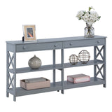 Convenience Concepts Oxford 2-Drawer Console Table with Shelves, 60", Gray Convenience Concepts