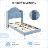GarveeHome Upholstered Twin Bed Frame with LED Lights, Velvet Platform Bed Frame with Wing Back Storage Headboard, Wood Slats Support, No Box Spring Needed, Easy Assembly, Blue GarveeHome