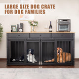 Sunseen Dog Crate Furniture Large Breed Wooden Dog Kennel with Room Divider & 3 Drawer,Double Doors Heavy Duty Dog Crate End Table Indoor TV Stand for Small Medium Large Dog Black,72''W*24''D*35''H sunseen