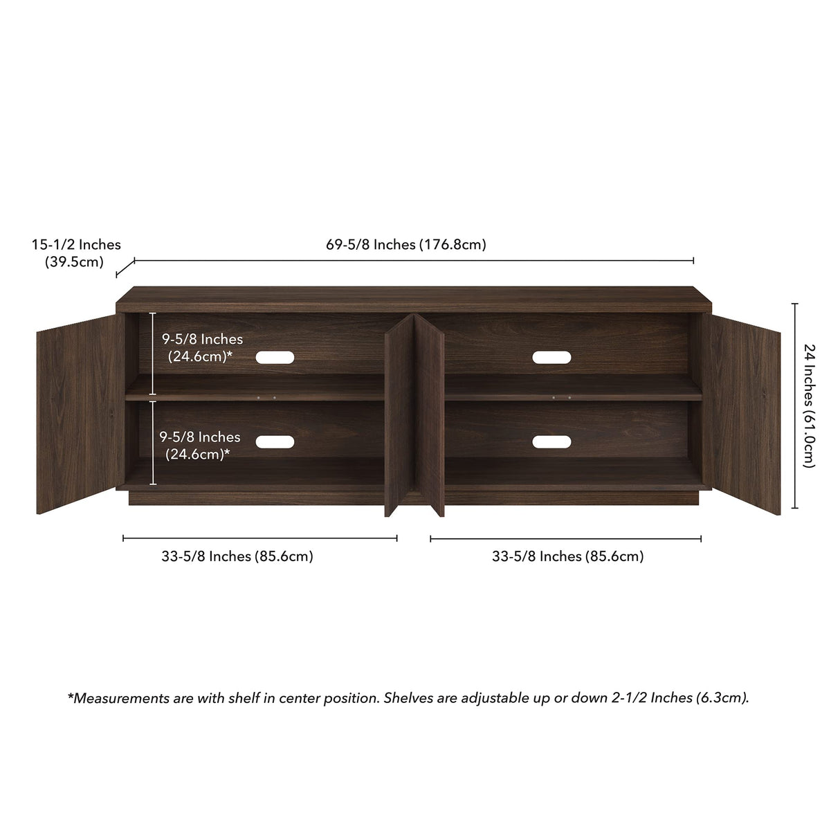 Henn&Hart Hanson TV Stand, 70" Wide, Brown Henn&Hart