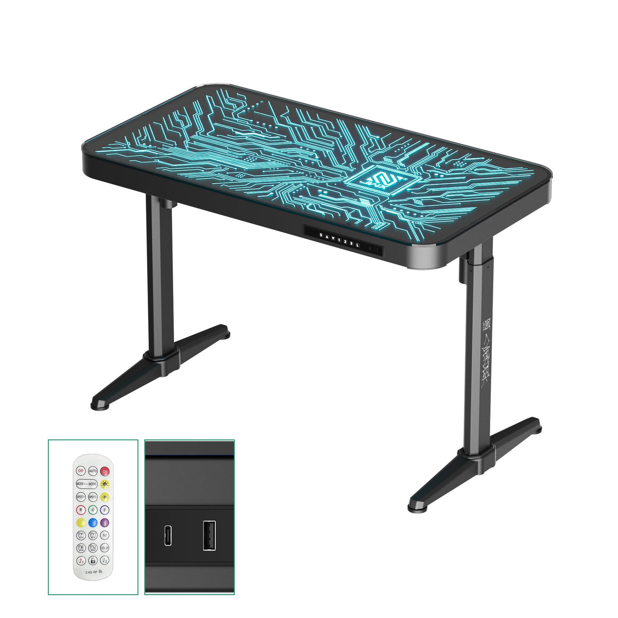 JWX RGB Glass Gaming Standing Desk, 47'' Standing Music Studio, with Music Sensing LED Sit Standing Desk, Dual Motors,USB Ports JWX