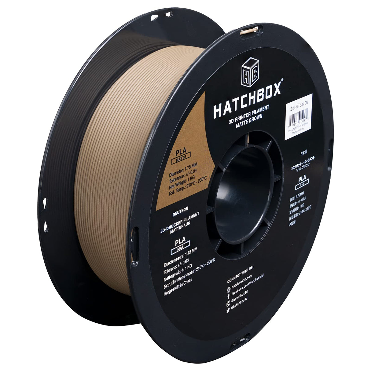 HATCHBOX Matte PLA 3D Printer Filament, Dimensional Accuracy +/- 0.03 mm, 1 kg Spool, 1.75 mm, Brown HATCHBOX