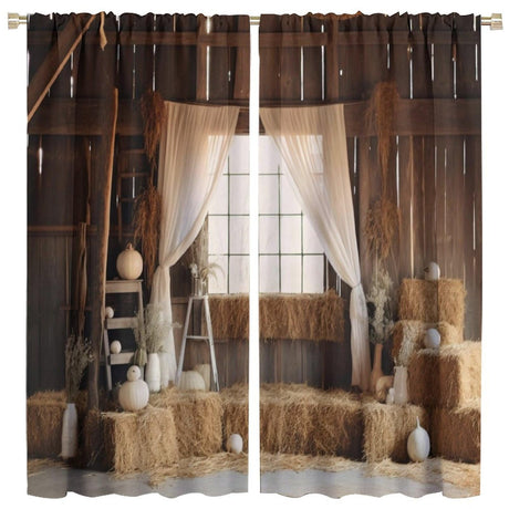 Rustic Western Cowboy Curtains, Plants Straw Mound Decor Wild Farmhouse Barn Wooden Wall Drapes, Thermal Insulation Blackout Rod Pocket Window Treatments for Living Room Bedroom Kitchen 72x63in BATPLY