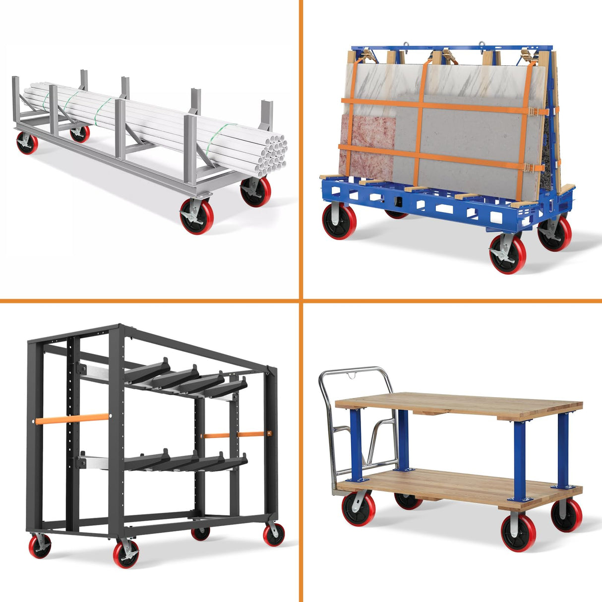 HANDSAMMU 8 inch Industrial Caster, Polyurethane on Polypropylene Wheel- Casters Set of 4 Heavy Duty - 4800LB Total Capacity -Widely Used in DIY Projects, Industrial Equipment（2Rigid&2Swivel） Handsammu