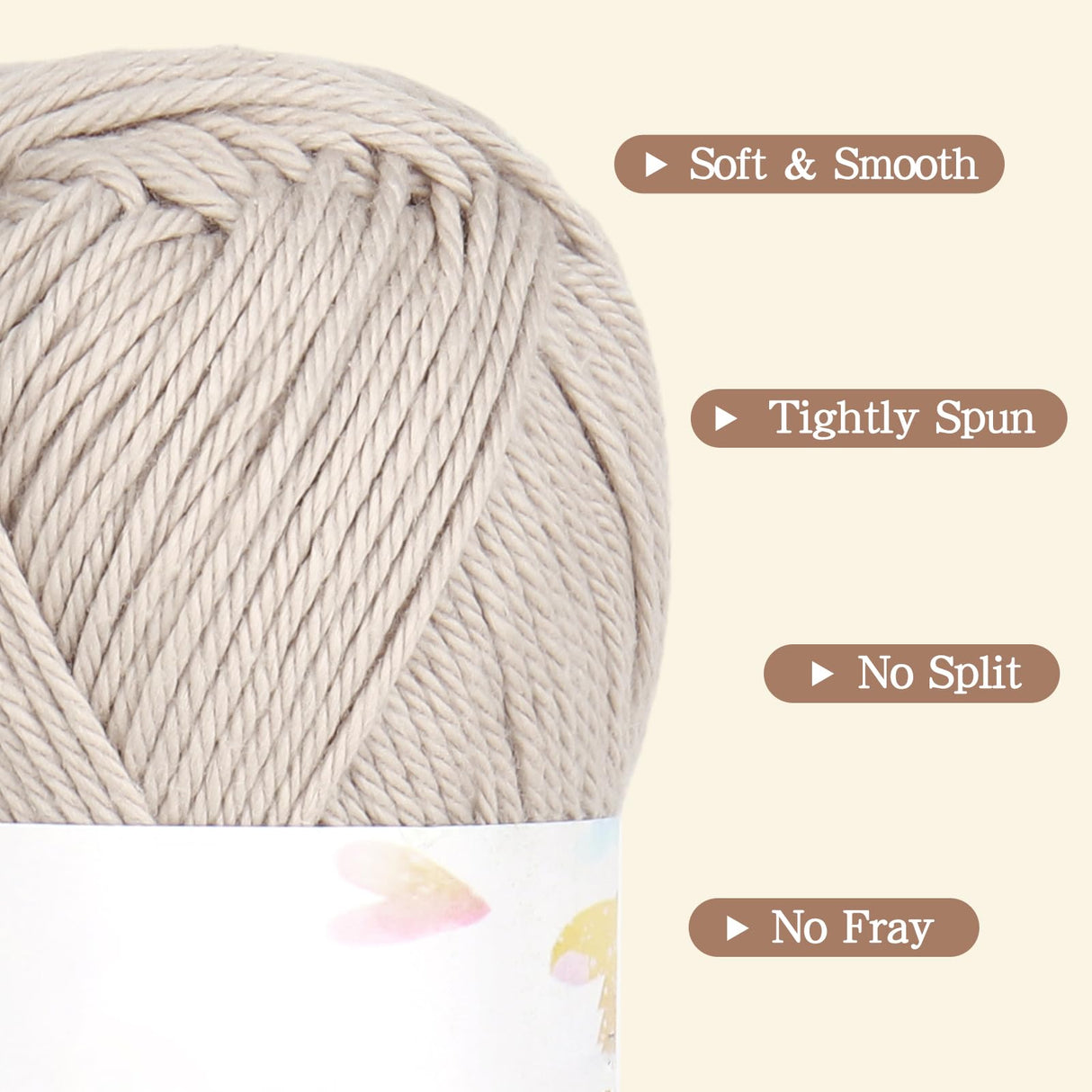 Katech Pure Cotton Yarn for Crocheting & Knitting – Soft Sport Weight CYC #2, 6 Skeins (50g Each, 300g Total), Ideal Crochet Yarn for Dishcloths, Baby Clothes, Socks, Lightweight Scarves（Beige） Katech