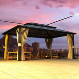 Jolydale 12'x16' Hardtop Gazebo, Outdoor Polycarbonate Double Roof Canopy, Aluminum Frame Permanent Pavilion with Curtains and Netting, Sunshade for Garden, Patio, Lawns Jolydale