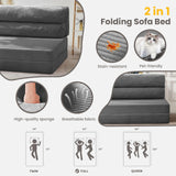 JUIKURY Folding Sofa Bed, Convertible Sleeper Chair with Pilow Foldable Matress, 2 in 1 Pull Out Loveseat Sofa Portable Fold Out Chair Bed Comfy Floor Couch Lounge for Living Room Bedroom,Grey,Full JUIKURY
