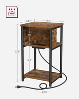 VASAGLE Side Table with Charging Station, 3-Tier End Table with USB Ports and Outlets, Nightstand for Living Room, Bedroom, 11.8 x 13.4 x 22.8 Inches, Plug-in Series, Rustic Brown and Black VASAGLE