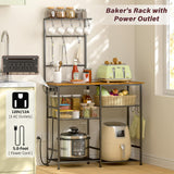 3IngSeagulls Bakers Rack with Power Outlet, Kitchen Microwave Stand with 10 S-Shaped Hooks, 6-Tier Coffee Bar Station, Kitchen Storage Shelf Rack for Spices, Pots, Rustic Brown 3IngSeagulls