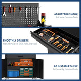 35.4" Tall Heavy-Duty Steel Rolling Tool Cabinet, Mobile Workbench with 2 Deep Drawers, Pegboard, Adjustable Shelves & Locking Casters, Garage Workshop Warehouse Storage Organizer Tioutbot