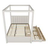 Merax Full Size Upholstery Canopy Platform Bed with Trundle and Three Storage Drawers Merax