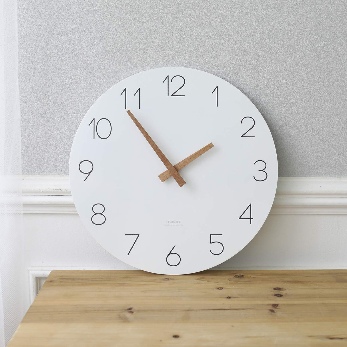 mooas Flatwood Wall Clock,12" Wood Wall Clock Non-Ticking Sweep Movement Decorative Wall Clock Battery Operated Wall Clock for Home Living Room Kitchen Bedroom Office School (Wood) mooas