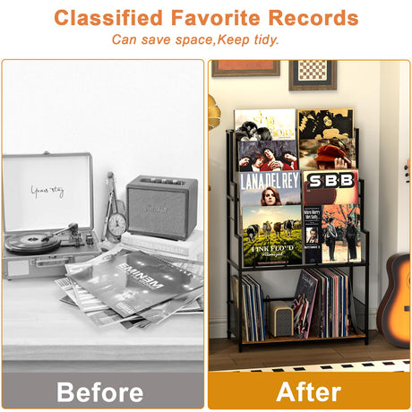 5-Tier Vinyl Record Storage Stand Holder with Record Display Shelf, Large Capacity Vinyl Organizer,250-320 Albums Storage Metal Record Rack for LP, CD, DVD, Magazine, Books Cottage Charm
