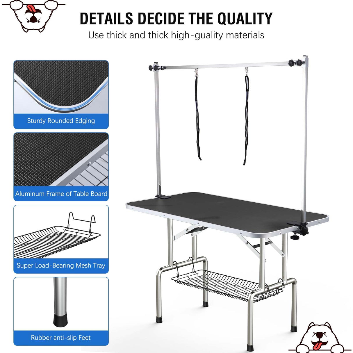 Unovivy 46-inch Dog/Pet Grooming Table Foldable Height Adjustable, Portable Dog Grooming Table with Arm Noose & Mesh Tray, Maximum Capacity Up to 300lbs (Black) Unovivy