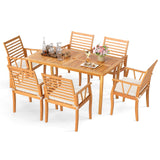 HAPPYGRILL 7 Pieces Acacia Wood Patio Dining Set with 1.97” Umbrella Hole, Outdoor Table and Chairs Set with Cushions, Outside Furniture Set for Poolside Backyard Garden Deck HAPPYGRILL