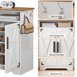 HOOBRO Shoe Cabinet, Farmhouse Shoe Storage Cabinet, Shoe Organizer Cabinet with Hooks and Adjustable Shelves, Shoe Cabinet Storage for Entryway, Living Room, White and Walnut WH16SC01 HOOBRO