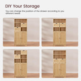 Iwell Tall Storage Cabinet, Rattan Cabinet with 2 Drawers & Adjustable Shelf, Accent Cabinet for Living Room, Dining Room, Home Office, Natural Iwell