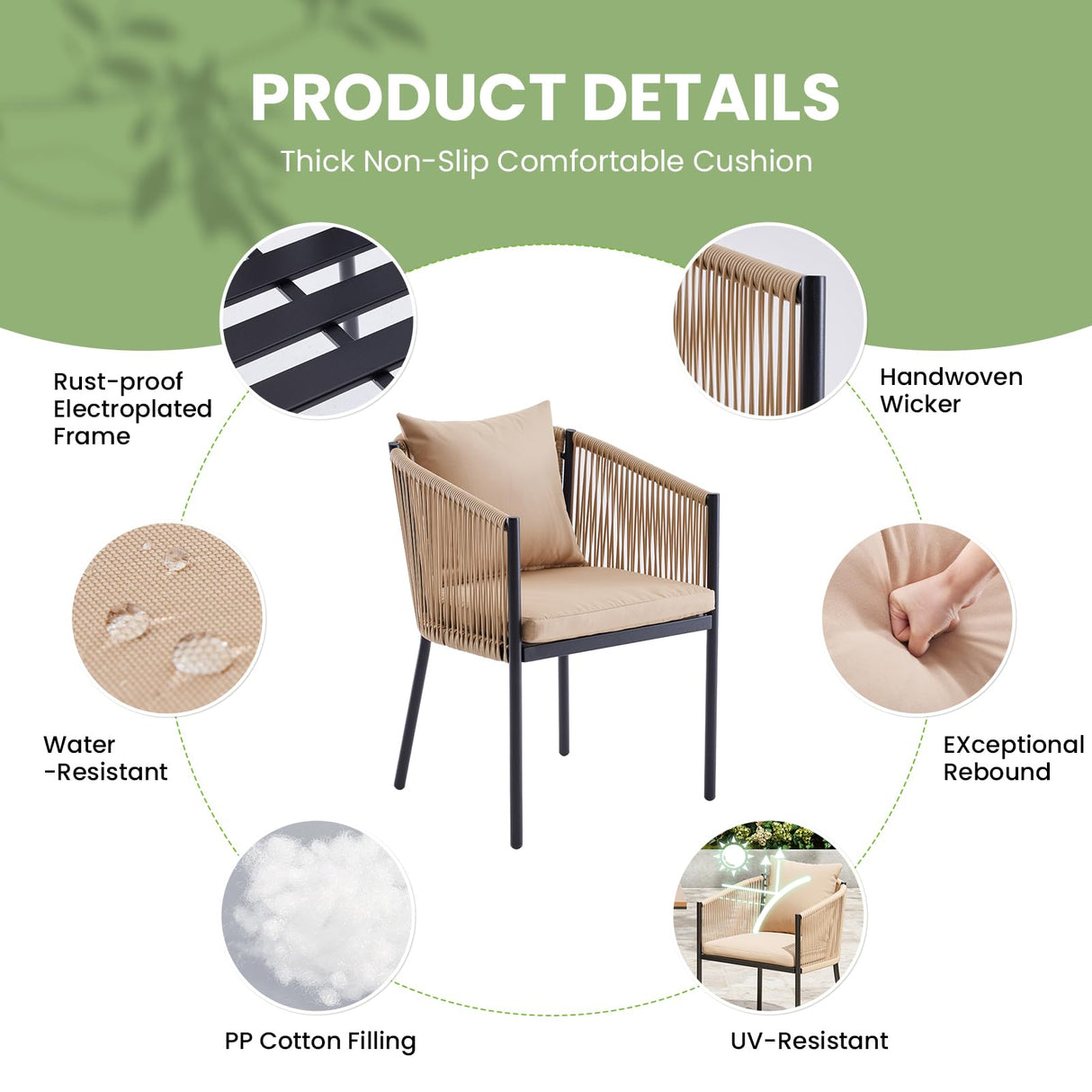 Soohow 6 Pieces Outdoor Chairs, Patio Dining Chairs, Rattan Wicker Chair Set with Cushions for Garden, Deck, Backyard(Beige) Soohow