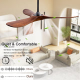 QUTWOB 60" Wood Ceiling Fans with Lights and Remote Control,Indoor Outdoor 3 Blades Wooden Ceiling Fan for Garage,Patio,Living Rooms,Bedrooms,Offices,Farmhouse(Black+Dark Walnut) QUTWOB