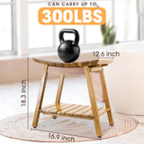 Acacia Shower Stool Bench for Inside Shower to sit on, 18 Inches Shower Chair with Shelf for Shaving Legs, Spa, Bath Seat, Waterproof Inside Shower Bench for Adults Seniors Elderly (18 in with Shelf) ENKEZI