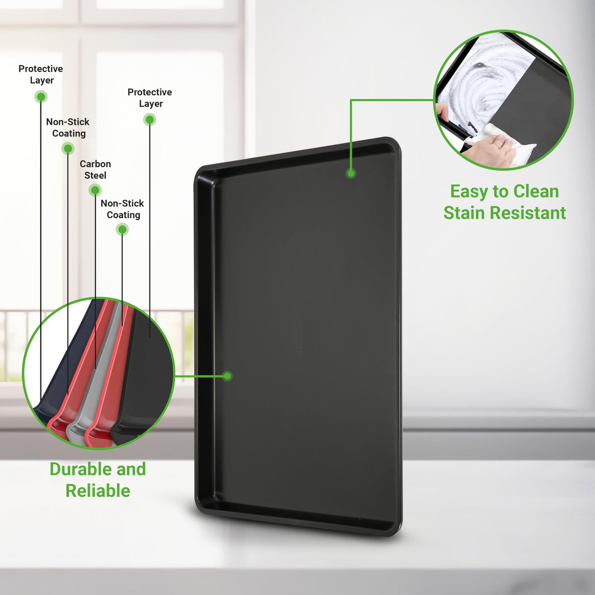 NutriChef Nonstick XL Cookie Sheet Baking Pan - Extra Large 22 Inch x 16 Inch with Raised Edges, Thick Carbon Steel Oven Baking Sheet for Jelly Rolls, Cookies, Cakes, & Pastries - Black NutriChef