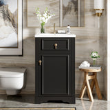 20-Inch Bathroom Vanity with Ceramic Sink, Solid Wood Frame Modern Storage Cabinet with Soft Close Door, Adjustable Shelf, and Door-Mounted Storage Rack for Small Bathrooms, Black Merax