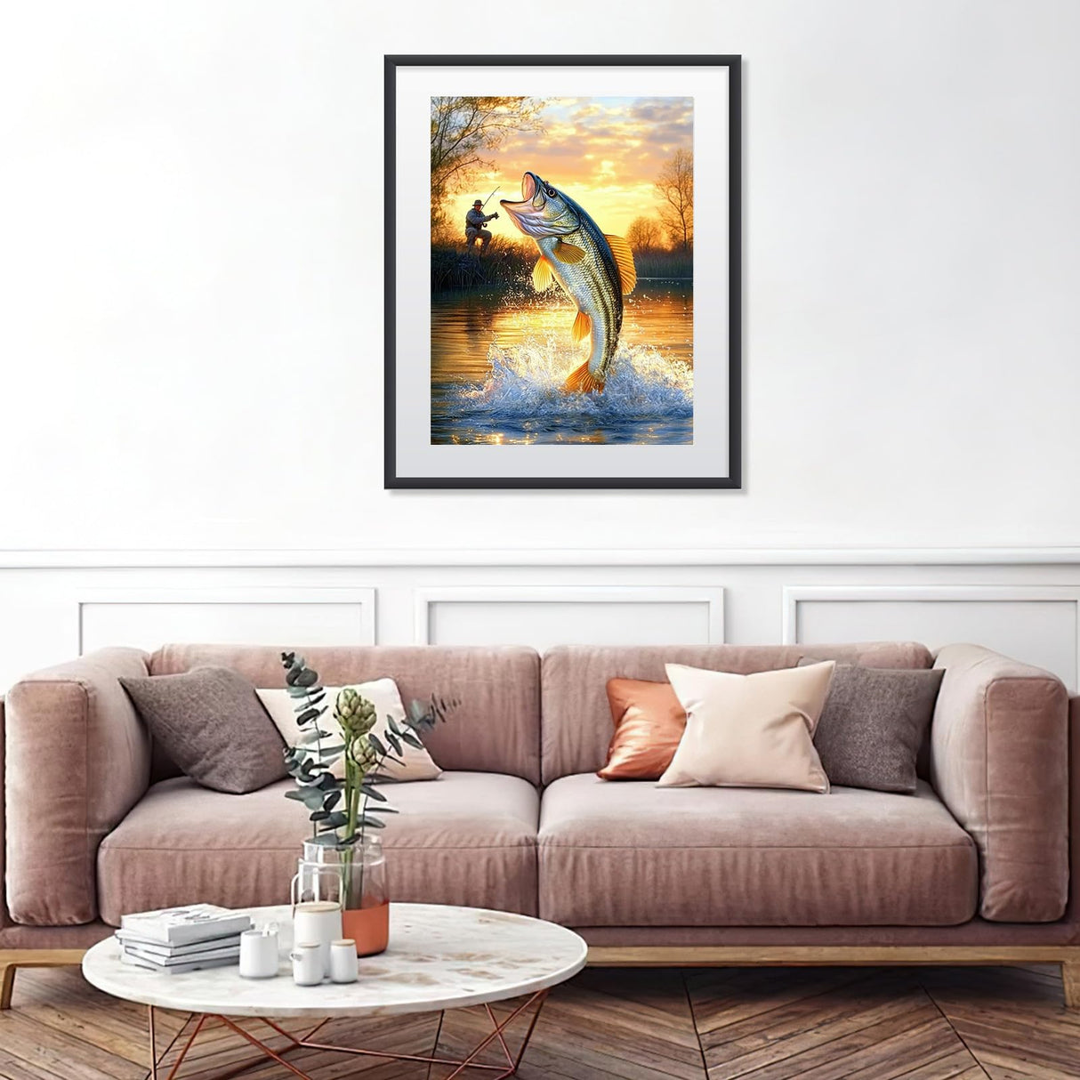 MISCER Fishing Diamond Art Kits for Adults, Fisherman Diamond Painting Kits for Beginners, 5D Full Drill Round Paint with Diamonds Pictures, Gem Art Painting DIY Crafts Kit Decor 12x16inch MISCER