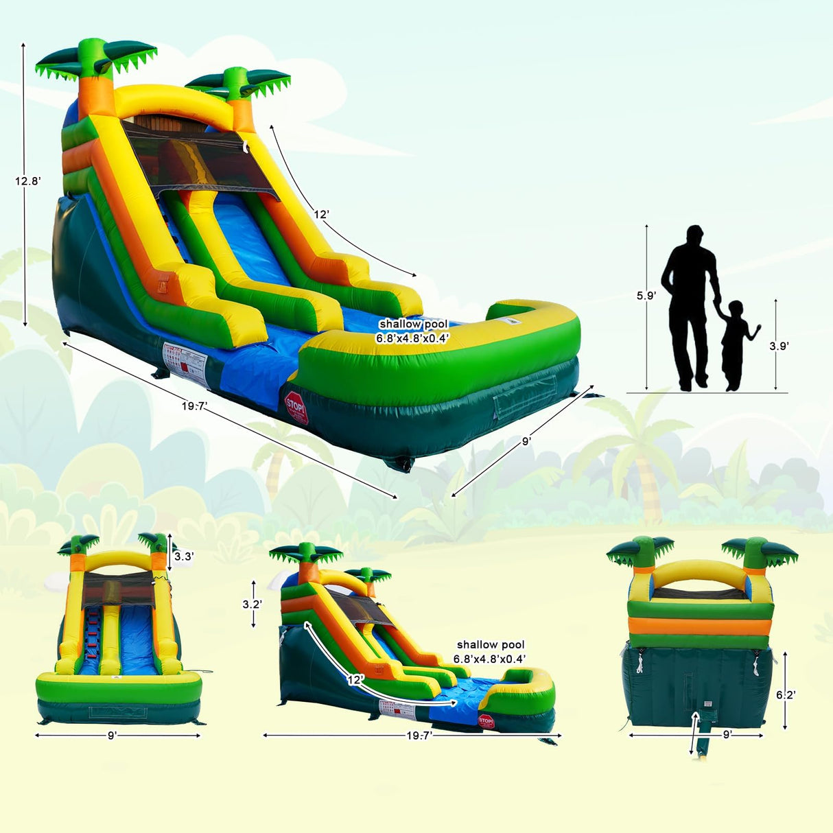 Hapcap Inflatable Commercial Water Slide Bounce House with Air Blower for Kids or Adults,Semi Commercial,Park Use,High Slide with Shallow Pool,Backyard Water Play Slide,Outdoor Large 20' x 9.4'x 13’ Hapcap