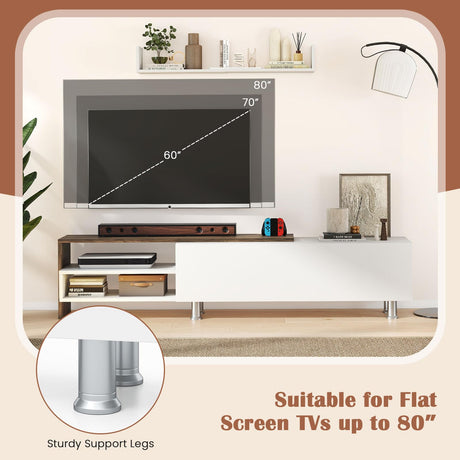 Tangkula White TV Stand with 2 Wall Shelves, Modern Entertainment Center for TVs up to 80 Inches, TV Cabinet with 2 Storage Compartments and Cabinet, Media Console Table for Living Room, Study (White) Tangkula