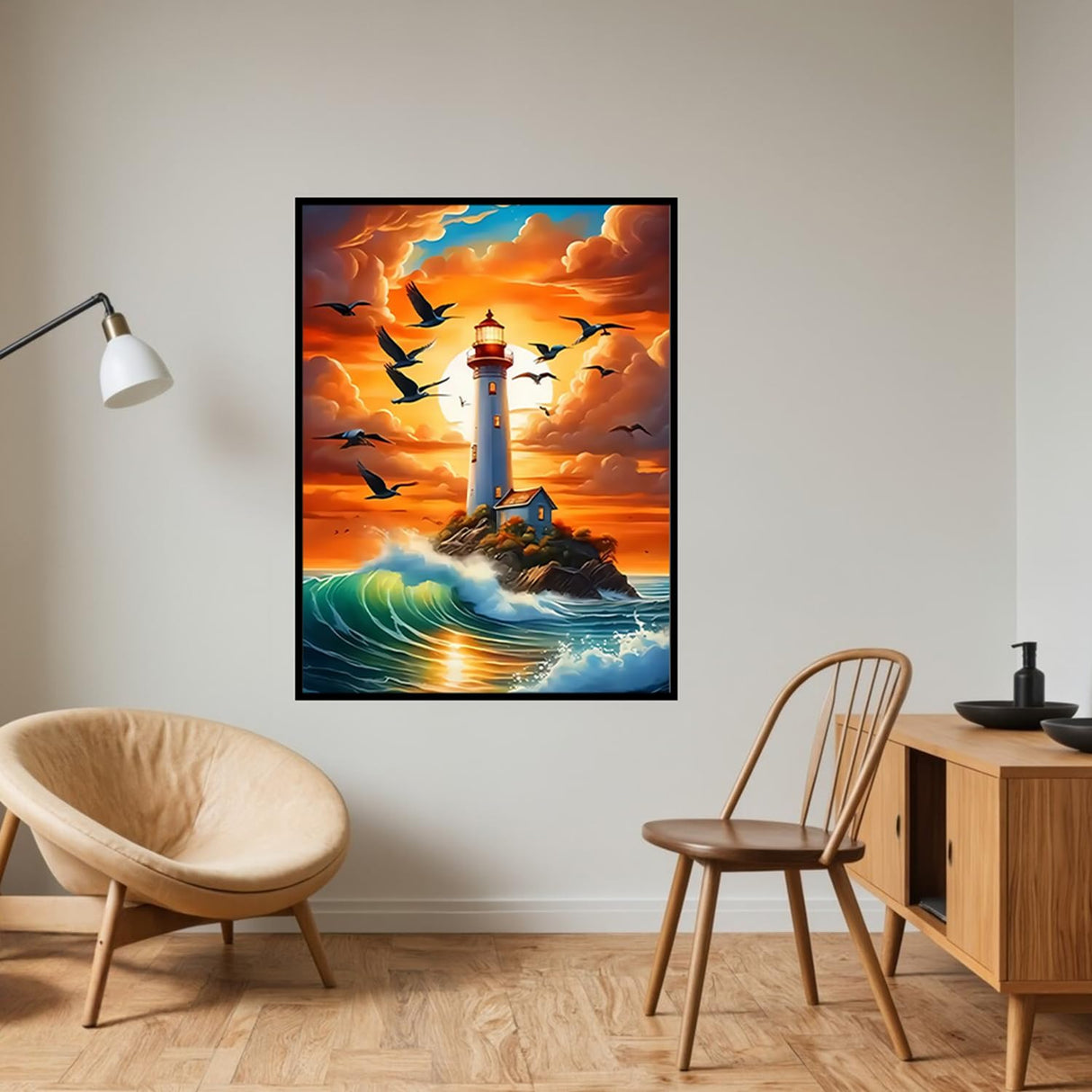 CHWGLFGG 5D Diamond Art Kits for Adults Beginners, Sunset Lighthouse Landscape Diamond Painting Kits, DIY Full Round Drill Paint by Diamonds Dot Gem Art for Adults, Home Wall Decor 12x16 Inch CHWGLFGG