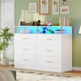 AOGLLATI White Dresser for Bedroom with Column Design, Charging Station, Modern 6 Drawer Wide Led Dresser for Bedroom,White AOGLLATI